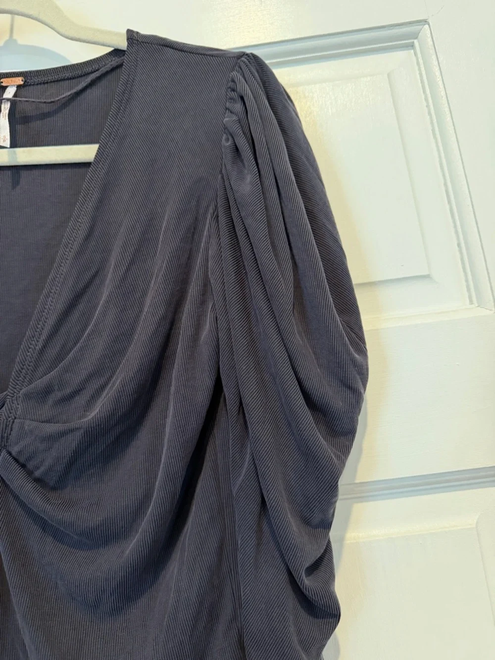 Free People Black Tie-Front Puff Sleeve Top